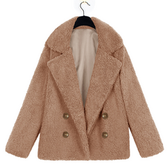 Women’s Plush Pocketed Coat with Lapel Design