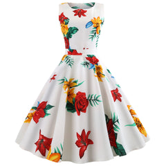 Vintage A-Line Sleeveless V-Neck Dress with Print