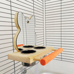 Bird Grinding Claw Stand Stainless Steel Food Cup Mirror