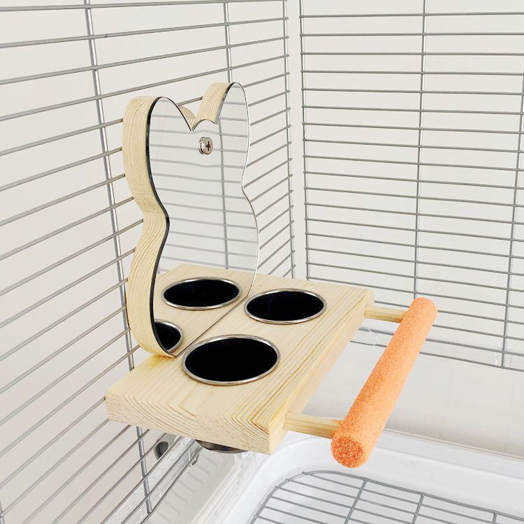 Bird Grinding Claw Stand Stainless Steel Food Cup Mirror