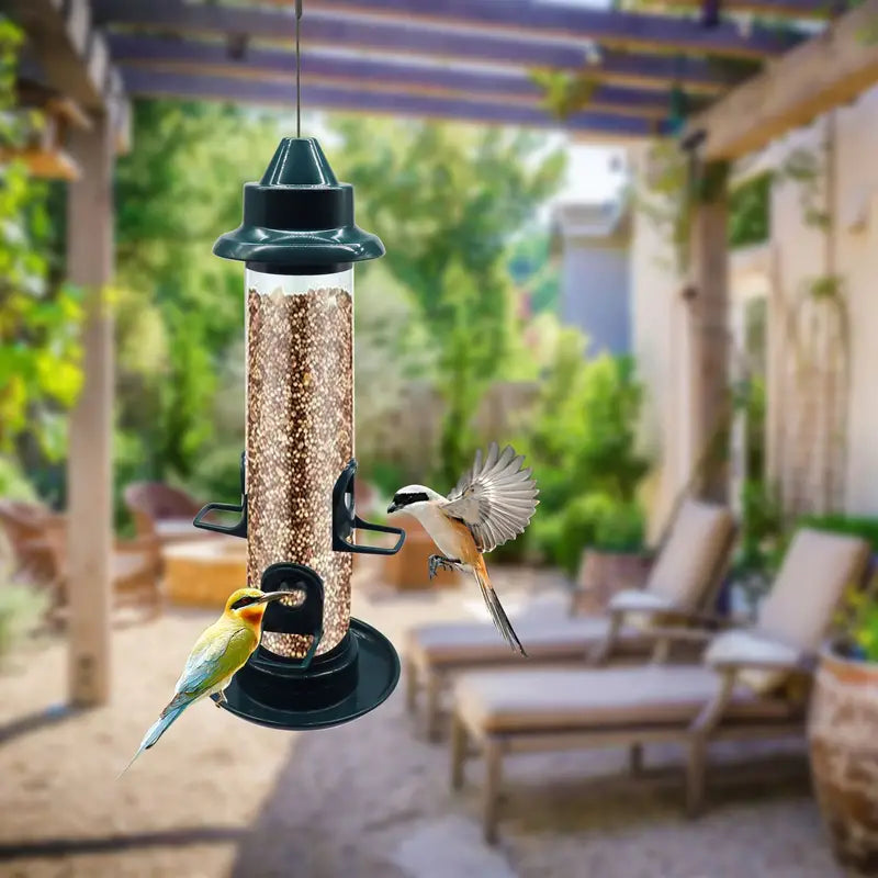 Hanging Bird Feeder for Outdoor Garden Decor, Metal Tube