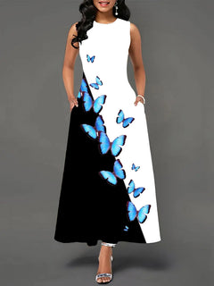 Printed Women's Sleeveless A-Line Skirt with Round Neck