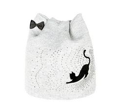 Knit Hat with Cat Ears and Bow - Little Black Cat