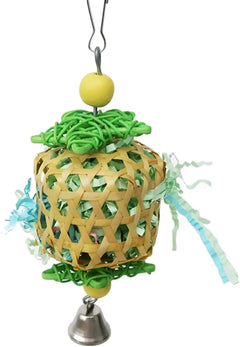 Bird Chewing Toy Natural Woven Rattan Ball with Paper Strips Parrot Cage Decoration for Parrot Budgie Parakeet Cockatiel Conure Lovebird