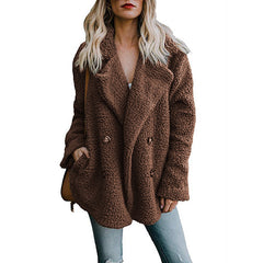 Women’s Plush Pocketed Coat with Lapel Design