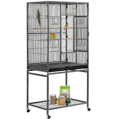 53.7'' H Rolling Bird Cage W/ Stand for Conures Parakeets Cockatiels,Black
