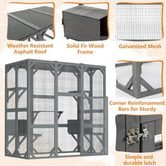 Outdoor Cat House Wooden Cat Cage Hood - Large Cat Cage With Jump Platform And Apartment