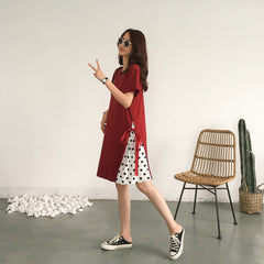 Polka Dot Chiffon Dress with Side Ties - Summer T-Shirt Dress
