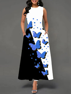 Printed Women's Sleeveless A-Line Skirt with Round Neck