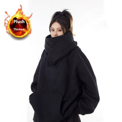 Loose High Collar Fleece Lined Hoodie