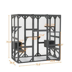 Outdoor Cat House Wooden Cat Cage Hood - Large Cat Cage With Jump Platform And Apartment