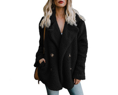 Women’s Plush Pocketed Coat with Lapel Design