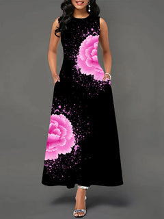 Printed Women's Sleeveless A-Line Skirt with Round Neck