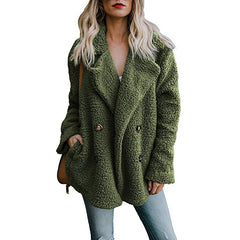 Women’s Plush Pocketed Coat with Lapel Design