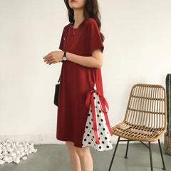 Polka Dot Chiffon Dress with Side Ties - Summer T-Shirt Dress