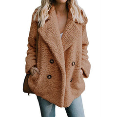 Women’s Plush Pocketed Coat with Lapel Design