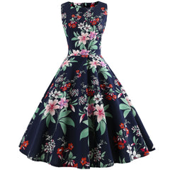 Vintage A-Line Sleeveless V-Neck Dress with Print