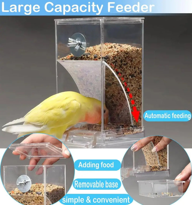 No Mess Automatic Bird Feeder Transparent Food Container Cage Parrot Feeder Accessories for Small Birds Parrot