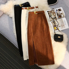 High Waist A-Line Corduroy Skirt for Women