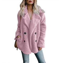 Women’s Plush Pocketed Coat with Lapel Design