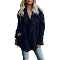 Women’s Plush Pocketed Coat with Lapel Design