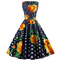 Vintage A-Line Sleeveless V-Neck Dress with Print