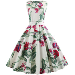 Vintage A-Line Sleeveless V-Neck Dress with Print