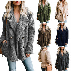 Women’s Plush Pocketed Coat with Lapel Design