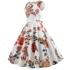 Vintage A-Line Sleeveless V-Neck Dress with Print