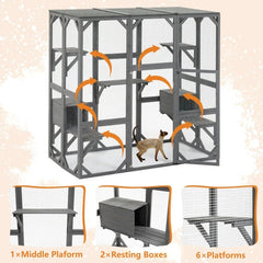 Outdoor Cat House Wooden Cat Cage Hood - Large Cat Cage With Jump Platform And Apartment