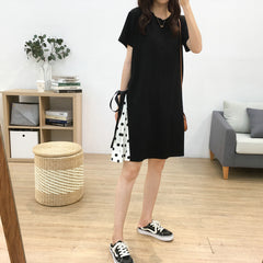 Polka Dot Chiffon Dress with Side Ties - Summer T-Shirt Dress