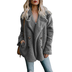 Women’s Plush Pocketed Coat with Lapel Design